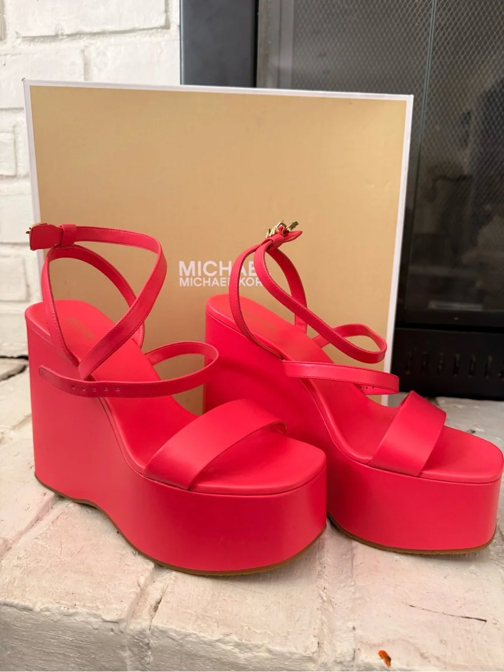 Michael Kors Bright Red Platform Wedge Sandals